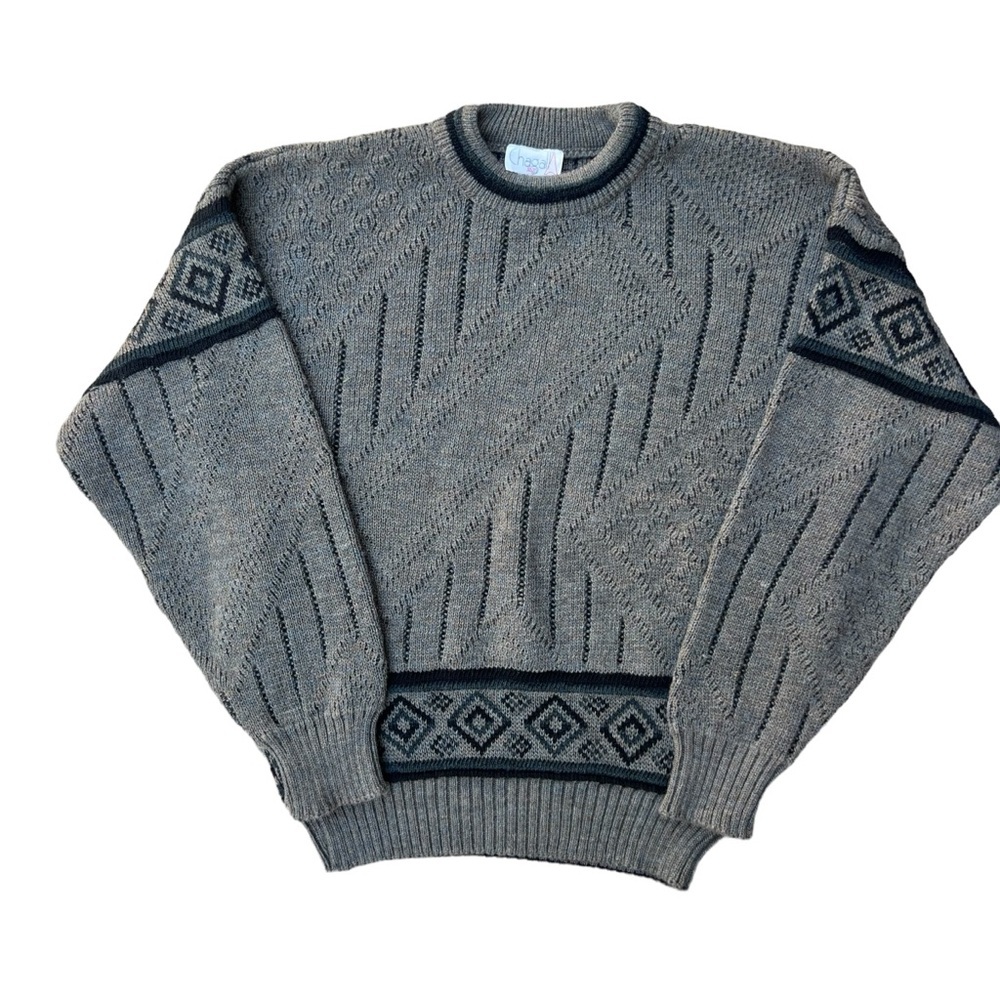 Vintage 90s - Chagall Paris - 3D Textured Grandpa Sweater - Grey - Large - Picture 3 of 7